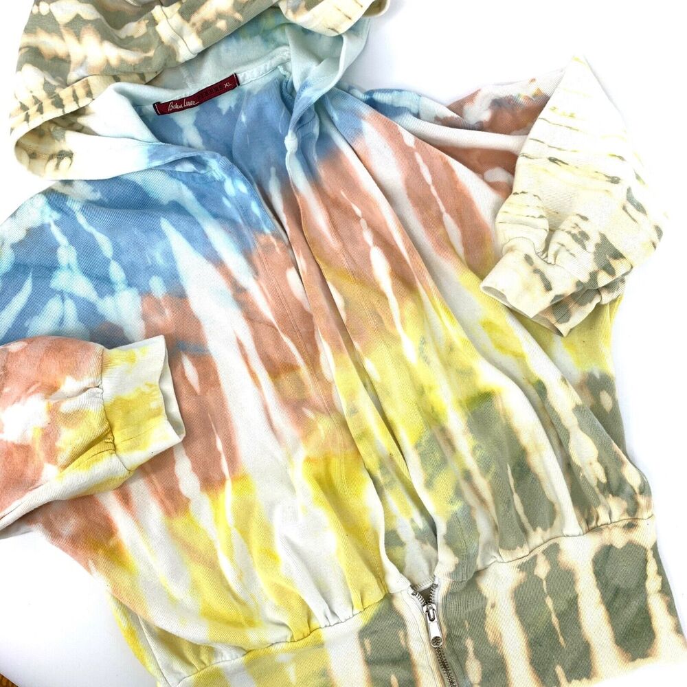 Barbara Lesser Fibers Tie Dye T Shirt Hoodie Low Zip Front XL - Picture 4 of 9